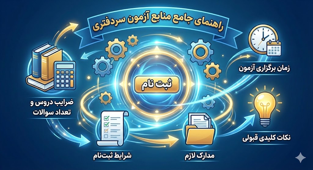 منابع آزمون سردفتری ۱۴۰۵ | ضرایب دروس و تعداد سوالات منابع آزمون سردفتری ۱۴۰۵ | ضرایب دروس و تعداد سوالات