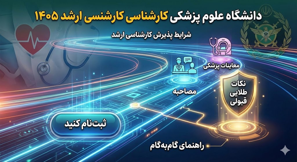 شرایط پذیرش کارشناسی ارشد دانشگاه علوم پزشکی ارتش ۱۴۰۵ شرایط پذیرش کارشناسی ارشد دانشگاه علوم پزشکی ارتش ۱۴۰۵