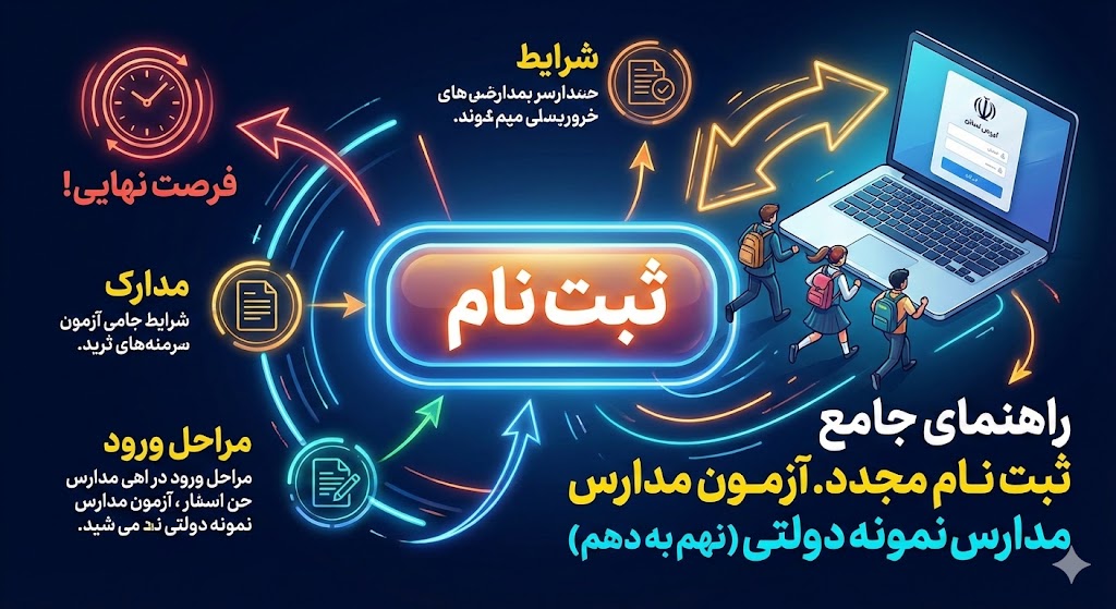 مهلت مجدد ثبت نام آزمون مدارس نمونه دولتی نهم به دهم ۱۴۰۵ | فرصت نهایی مهلت مجدد ثبت نام آزمون مدارس نمونه دولتی نهم به دهم ۱۴۰۵ | فرصت نهایی