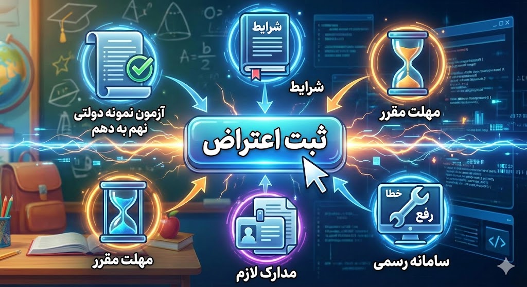 نحوه ثبت اعتراض به نتایج آزمون نمونه دولتی نهم به دهم ۱۴۰۵ نحوه ثبت اعتراض به نتایج آزمون نمونه دولتی نهم به دهم ۱۴۰۵