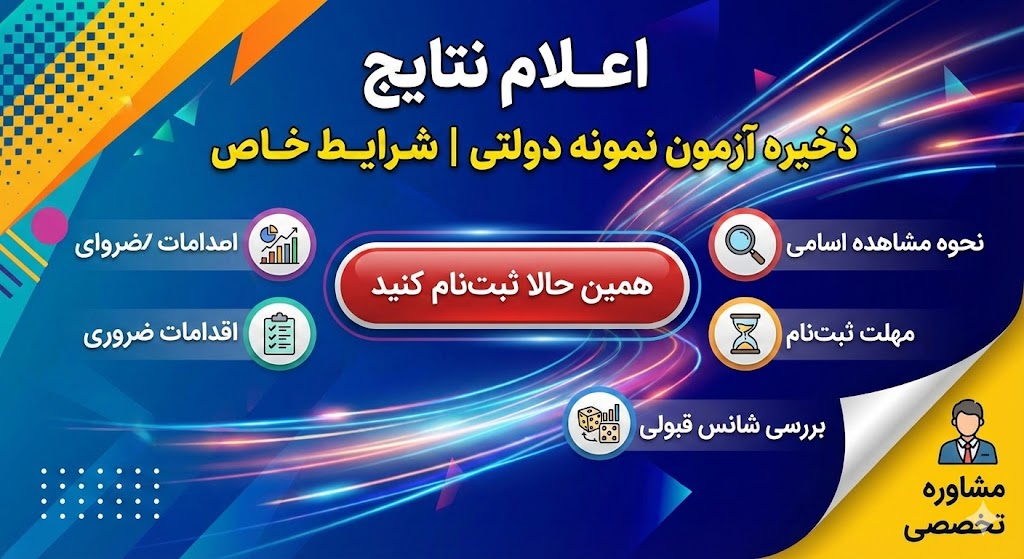 اعلام نتایج ذخیره آزمون نمونه دولتی ۱۴۰۵ | شرایط خاص اعلام نتایج ذخیره آزمون نمونه دولتی ۱۴۰۵ | شرایط خاص