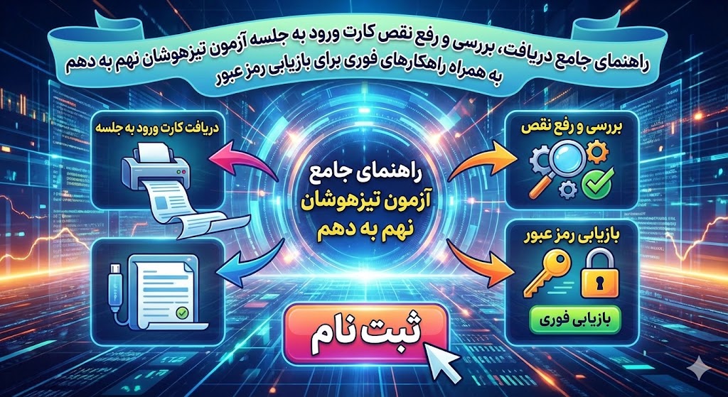 کارت ورود به جلسه آزمون تیزهوشان نهم به دهم ۱۴۰۵ کارت ورود به جلسه آزمون تیزهوشان نهم به دهم ۱۴۰۵