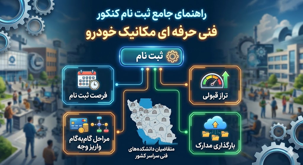ثبت نام کنکور فنی حرفه ای مکانیک خودرو ۱۴۰۵ | فرصت ثبت نام