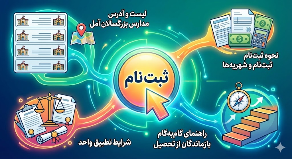 لیست مدارس بزرگسالان آمل ۱۴۰۵ | آدرس مدارس لیست مدارس بزرگسالان آمل ۱۴۰۵ | آدرس مدارس