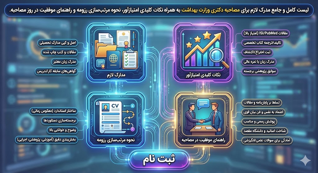 مدرک لازم برای مصاحبه دکتری وزارت بهداشت ۱۴۰۵ مدرک لازم برای مصاحبه دکتری وزارت بهداشت ۱۴۰۵