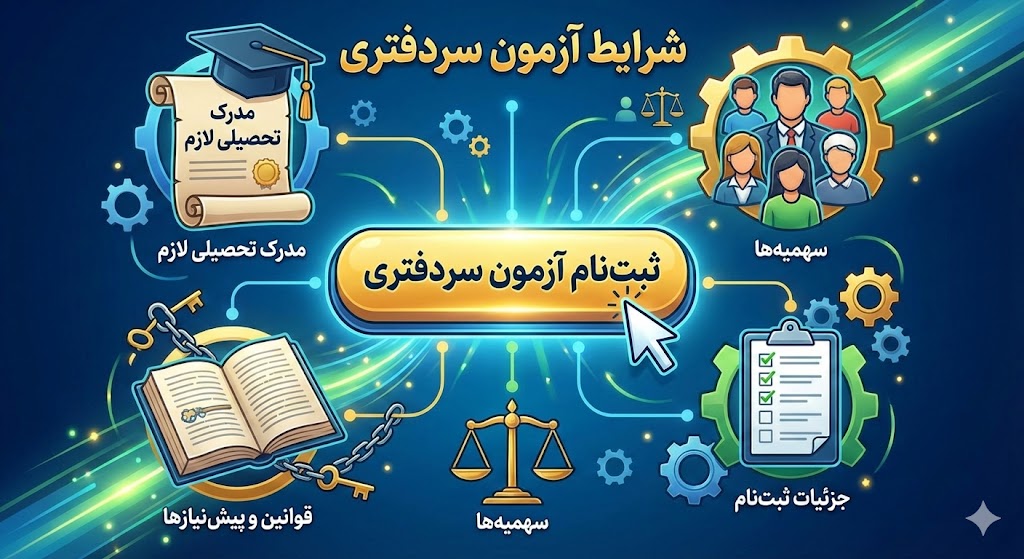 شرایط آزمون سردفتری ۱۴۰۵ | مدرک تحصیلی لازم شرایط آزمون سردفتری ۱۴۰۵ | مدرک تحصیلی لازم