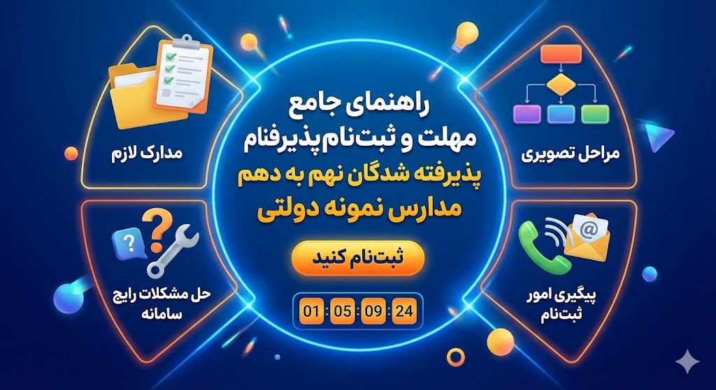 مهلت ثبت نام پذیرفته شدگان نهم به دهم در مدارس نمونه دولتی ۱۴۰۵ مهلت ثبت نام پذیرفته شدگان نهم به دهم در مدارس نمونه دولتی ۱۴۰۵