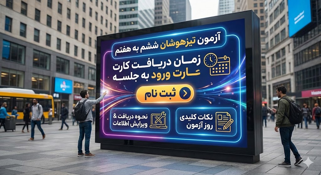 زمان دریافت کارت ورود به جلسه آزمون تیزهوشان ششم به هفتم ۱۴۰۵ زمان دریافت کارت ورود به جلسه آزمون تیزهوشان ششم به هفتم ۱۴۰۵