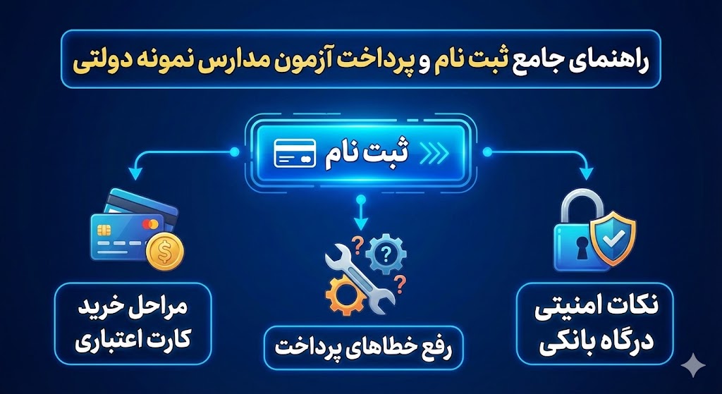 راهنمای نحوه پرداخت هزینه ثبت نام آزمون مدارس نمونه دولتی ۱۴۰۵ راهنمای نحوه پرداخت هزینه ثبت نام آزمون مدارس نمونه دولتی ۱۴۰۵